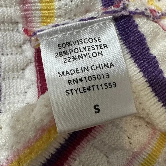 NWT Emily Wonder Sz S Women Multicolor Striped Cropped Top Shirt Open Shoulder - Picture 6 of 7